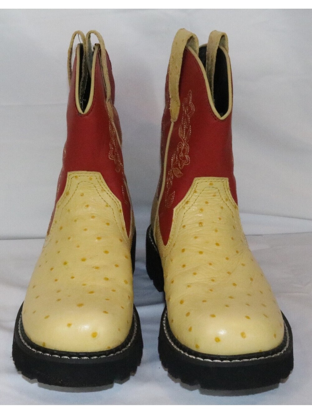 Roper Size 6 Yellow Ostrich Print Round Toe Western Boot Leather